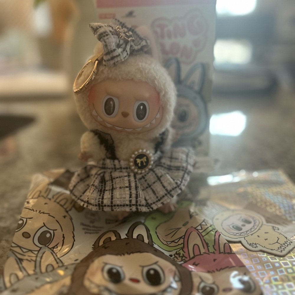 Labubu Soy Milk Monster Cute Plush Doll with Channel Plaid Dress